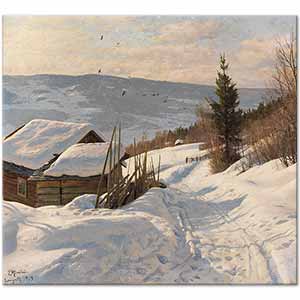 Peder Mørk Mønsted Sonniger Wintertag in Norwegen Art Print