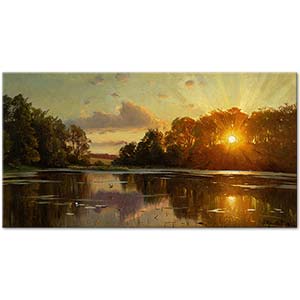 Peder Mørk Mønsted Sunset at Orholm Art Print