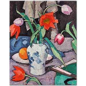 Samuel Peploe Still Life With Tulips And Fan Art Print