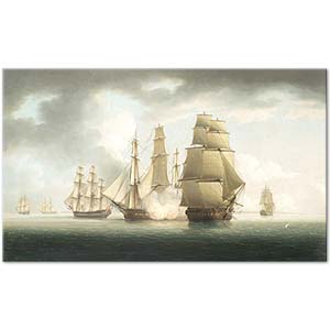 Thomas Buttersworth İngiliz Gemisi Caesara Saldıran Fransız Gemisi Kanvas Tablo