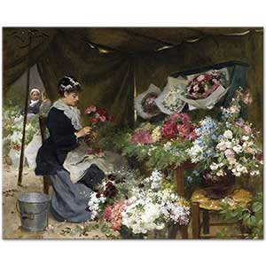 Victor Gabriel Gilbert A Flower Seller Making Her Bouquets Art Print