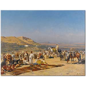 Victor Huguet Market In The Desert Art Print