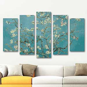 Vincent van Gogh Badem Çiçekleri 5 Parçalı Set Kanvas Tablo