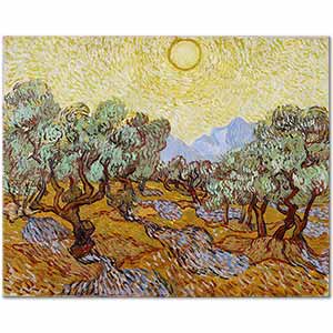 Vincent van Gogh Sarı Gökyüzü ve Güneş Altında Zeytinlik Kanvas Tablo