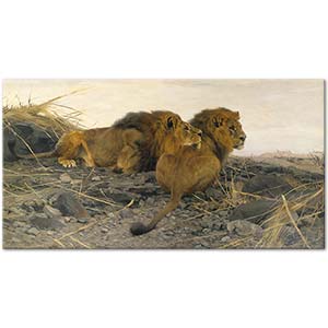 Wilhelm Kuhnert Lions At Watch Art Print