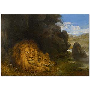 Wilhelm Kuhnert Two Lions In A Cave Art Print