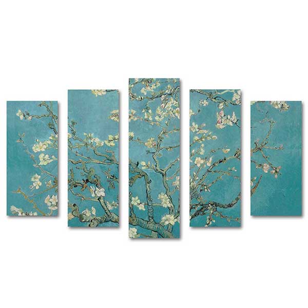 Vincent van Gogh Badem Çiçekleri 5 Parçalı Set Kanvas Tablo