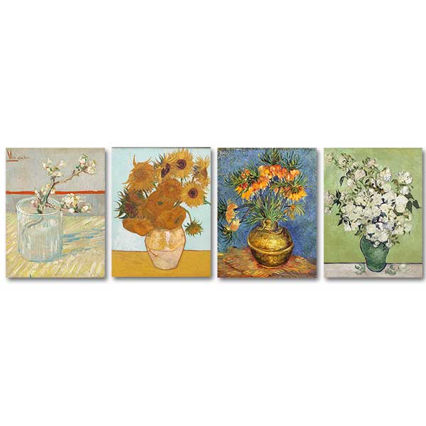 Vincent van Gogh Çiçekler 4 Parçalı Kanvas Tablo