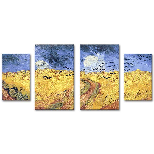 Vincent van Gogh Tarlada Kargalar 4 Parçalı Kanvas Tablo